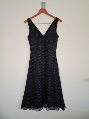 J. Crew Navy Polka Dot Silk V-Neck Midi Dress